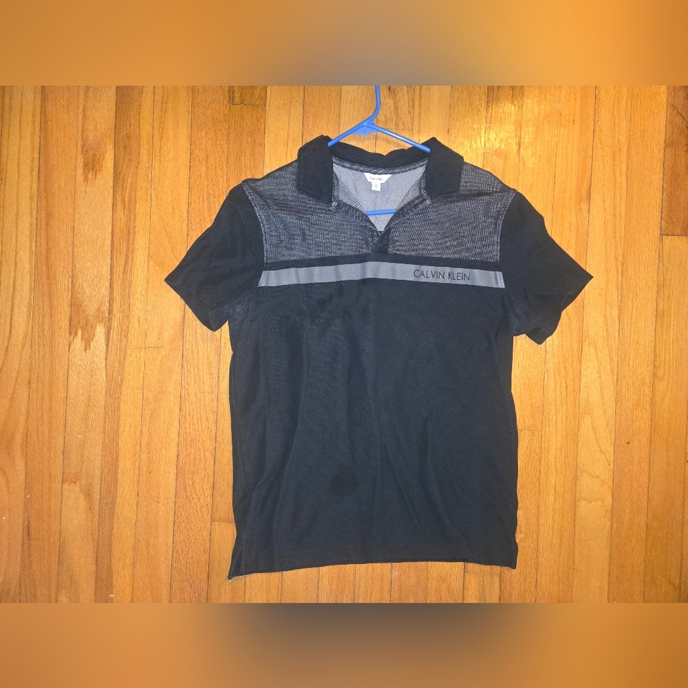 Calvin Klein Black and Gray Polo Shirt